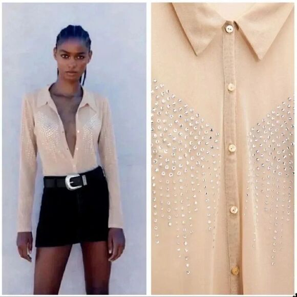 ZARA RHINESTONE TULLE SHIRT - Picture 5 of 9